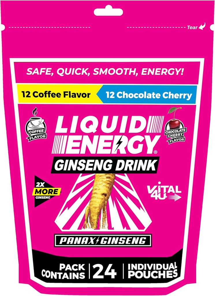 VITAL 4U® Zapato de energía líquido - Café & Chocolate Cherry Combo Pack, Ginseng, vitaminas B, naturalmente endulzado, 24 ct