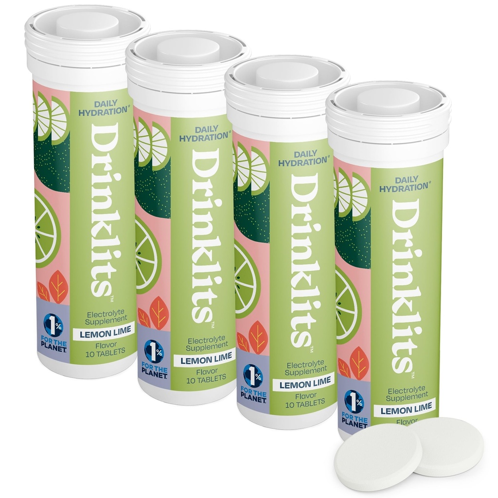 Drinklits Lemon-Lime Daily Electrolyte Hydration Tablets (4) Tube Bundle | Natural Sports Drink – 0g Sugar – Excellent Flavor | 40 Servings - 10 Tablets Per Tube