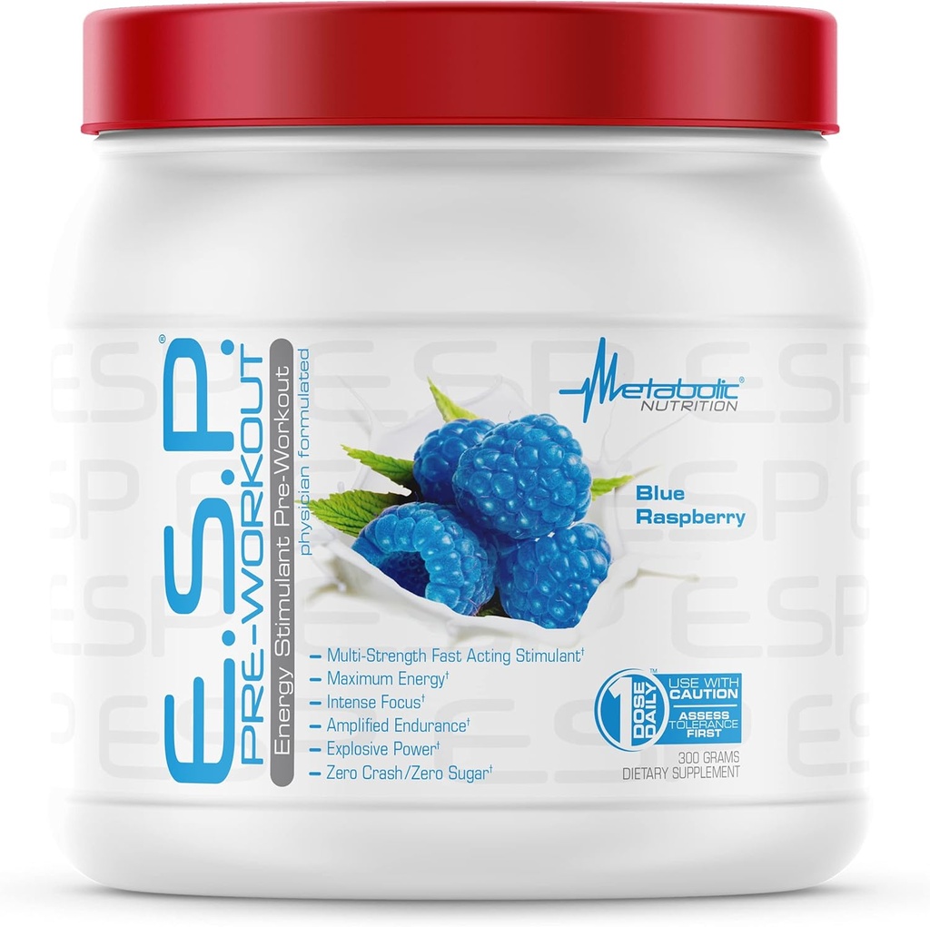 Nutrición metabólica Ø ESP - Estimulado Pre Workout, Pre Intra Workout Suplemento TEN Energía y resistencia Estimulación Silencio natural, seguro " mental Focus ANTE Blue Raspberry, 300 Grams (90 Servings)
