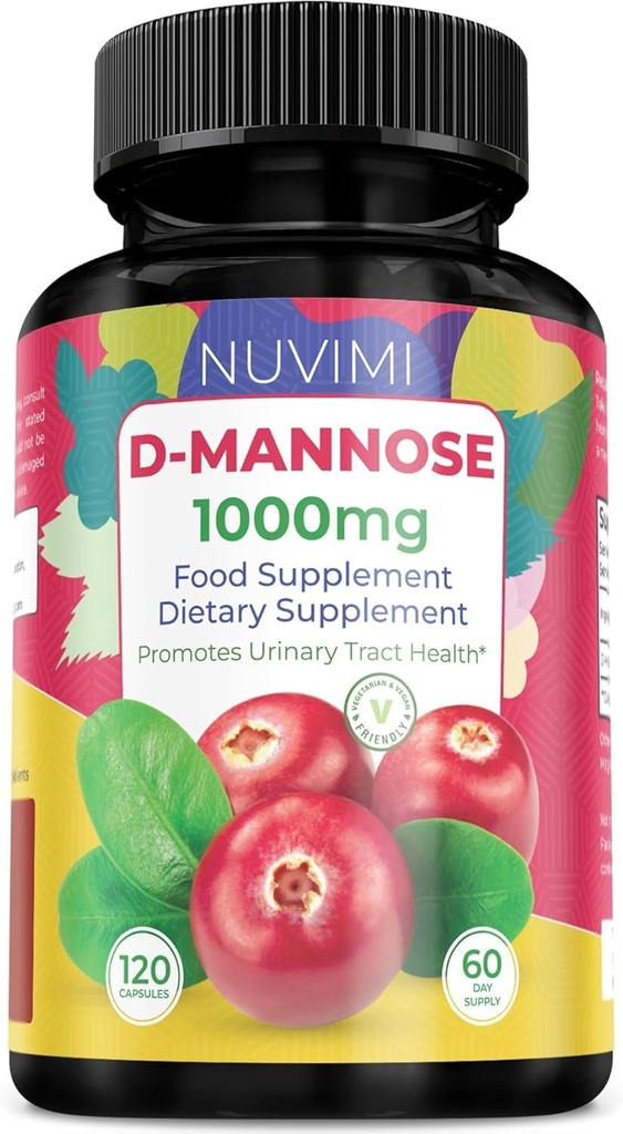 D Mannose 120 cápsulas - 1000 mg por dosis - Suplemento dietético ayuda a promover la salud de la tradición urinaria - UTI natural vegano Defensa