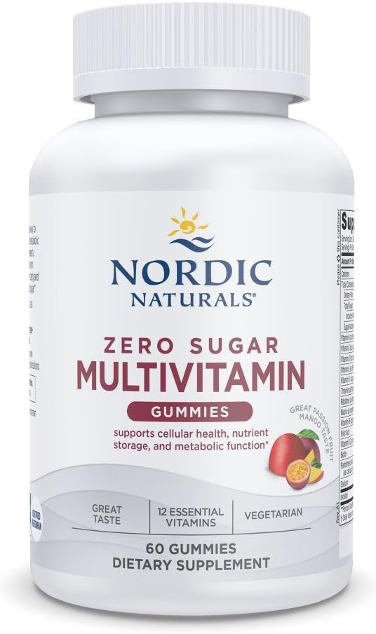 Naturales nórdicos Cero Azúcar - Suplemento Vegetariano Multivitamina - Passionfruit Mango - 60 Gummies basadas en Pectina - 12 Vitaminas Esenciales para Adultos - No GMO - 30 servicios