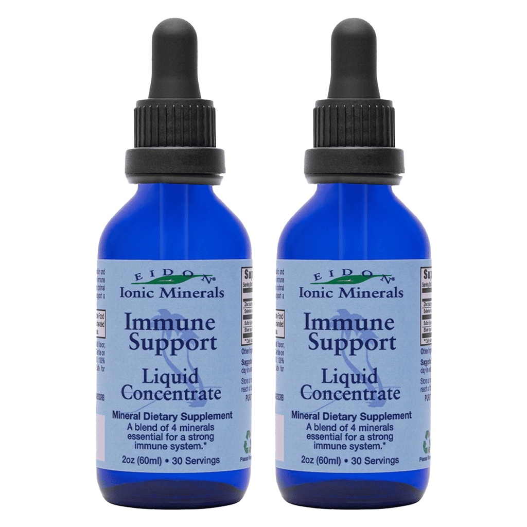 Eidon Ionic Minerals Immune Support Supplement Liquid Concentrate - Mineral Drops with Zinc, Selenium, Support & Maintain Immune System, Bioavailable, No Preservatives - 2 oz (Pack of 2)