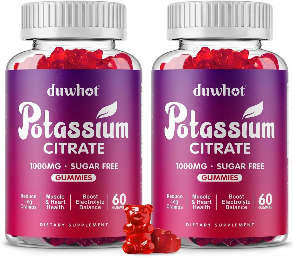 Citrato de potasio 1000mg Gummies, Suplemento de Potasio para Adultos Mujeres & Hombres, Apoyo Leg Cramps & Muscle Health, 120 Chewables