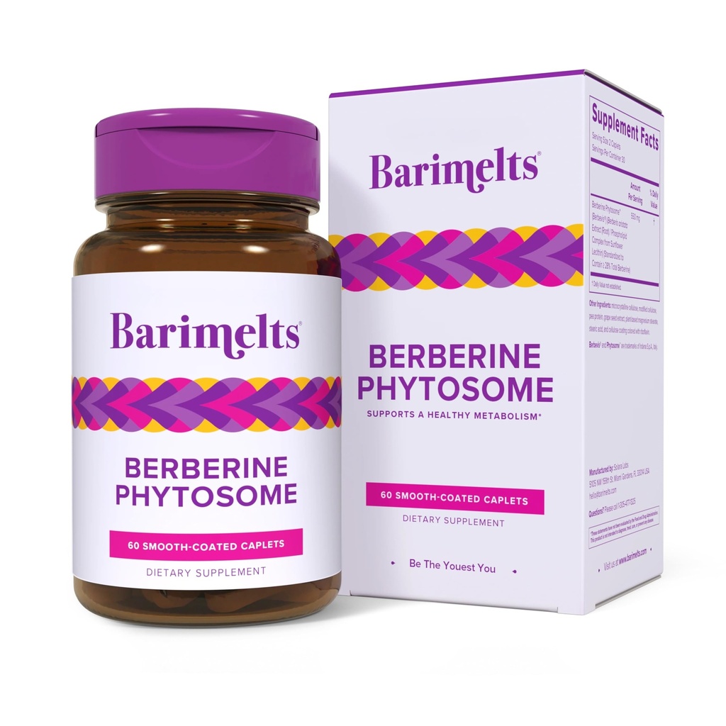 Barimelts Berberine Phytosome 550mg para GLP-1 Usuarios y pacientes bariatrices - Metabolismo Soporte - 60 cápsulas Smooth-Coated (1-Month Supply)