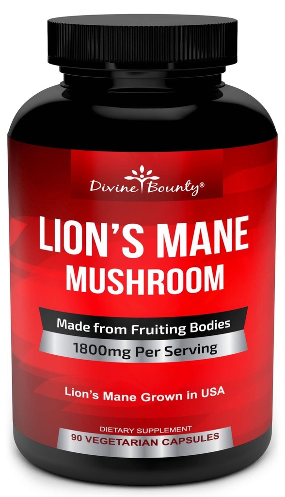 Organic Lions Mane Mushroom Capsules - 1800mg El más fuerte de León Mane Mushroom Suplemento - Non-GMO Lions Mane Extract Powder - Nootropic Brain Supplement - Brain &amp; Immune Support - 90 Vegetarian Caps