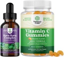 Agrupación de Potent Liquid Kava Kava Drops Suplemento con Kavalactones para el Modo Equilibrado y Gummies de Vitamina C Chewable para Adultos - Acid Acúbico Booster Natural Immune y Remedy Natural Cold