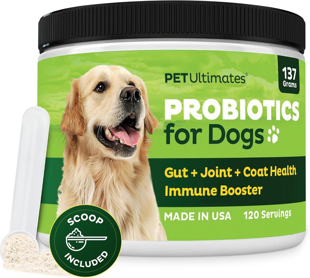 Pet Ultimates Probióticos para perros – 22-Species Dog Probióticos para soporte digestivo " Antibióticos Recuperación – Suplemento de la piel y la carne, mejora la vitalidad – suministros de salud para perros (1 paquete)