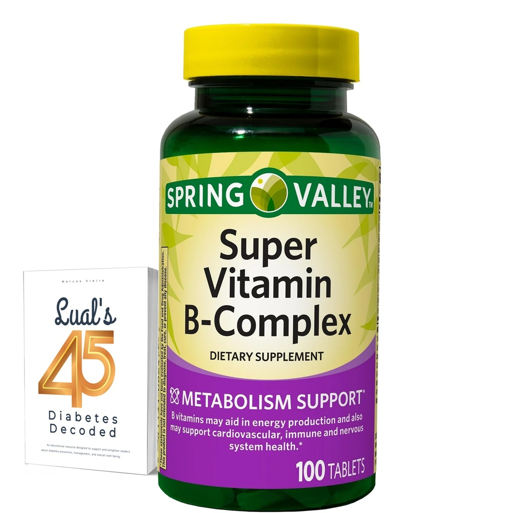 Valle de primavera Super vitamina B Complejo Carbonato de calcio, ácido acúbico 100 Tabletas Agrupar con 45 Diabetes de Lual Decodificado