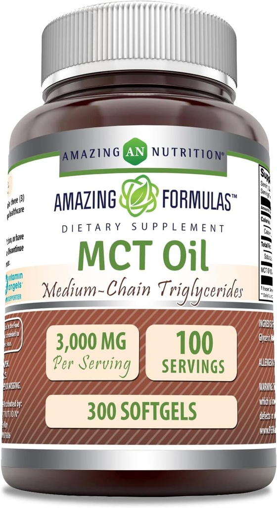 Increíbles Fórmulas MCT Oil Suplemento tención 1000 Mg per Serving ← Softgels ← Non-GMO Silencio libre de gluten Made in USA (1 Pack, 300 Count)