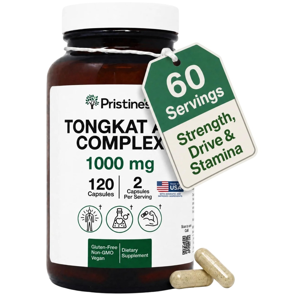 PriSTINE'S Tongkat Ali Capsules - 1000MG 60 Day Supply - Athletic Performance Support - Lean Mass Muscle Building Herbal Supplement for Men &amp; Women - Vegan, Gluten Free, Non GMO