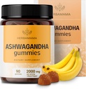 HERBAMAMA Ashwagandha Gummies - 2000mg Pure Ashwagandha Root with Black Pepper for Calm & Mood Support - Vegan, Non-GMO Suplementos de calma para adultos - 90 Pectin-Based Banana-Flavored Chews