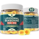Beberine 500mg Suplemento, Una vez Daily, Liposomal Gummies with Ceylon Cinnamon, Bitter Melon, Banaba Hoja para Metabolismo Equilibrado, AMPK Activador, Alta Absorción, Sugar Gratis, Vegan, 60 Cts