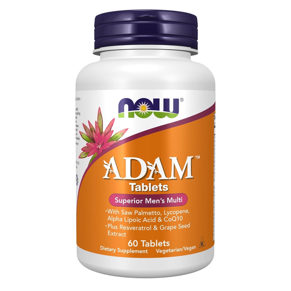 AHORA Suplementos de alimentos, Multivitamina de hombres ADAMTM con Saw Palmetto, Lycopene, Ácido lipoico alfa y CoQ10, además Resveratrol natural & Extracto de semillas, 60 Tablets