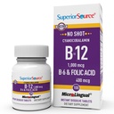 Fuente Superior No Zapato Vitamina B-12 Cyanocobalamin 1000 mcg, B-6, Ácido Fólico 400 mcg - Apoyo Cerebro &amp; Salud del Corazón - Ayudas Niveles de Energía Natural - 100 Tablas de Dissolver Sublingual