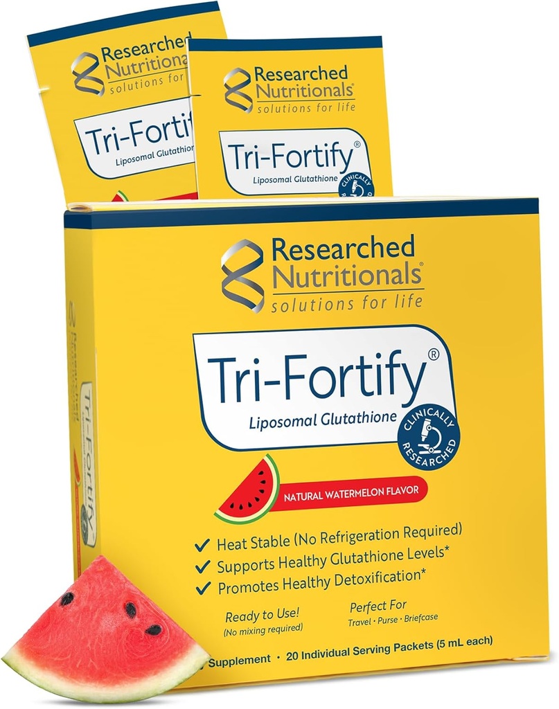 Glutatione Liposomal (450mg) Gel líquido + vitamina C - Tri-Fortificar - Aid Natural Energy, Immune Support " Detox - Clinically Researched for Absorption, Watermelon (20 Packets)