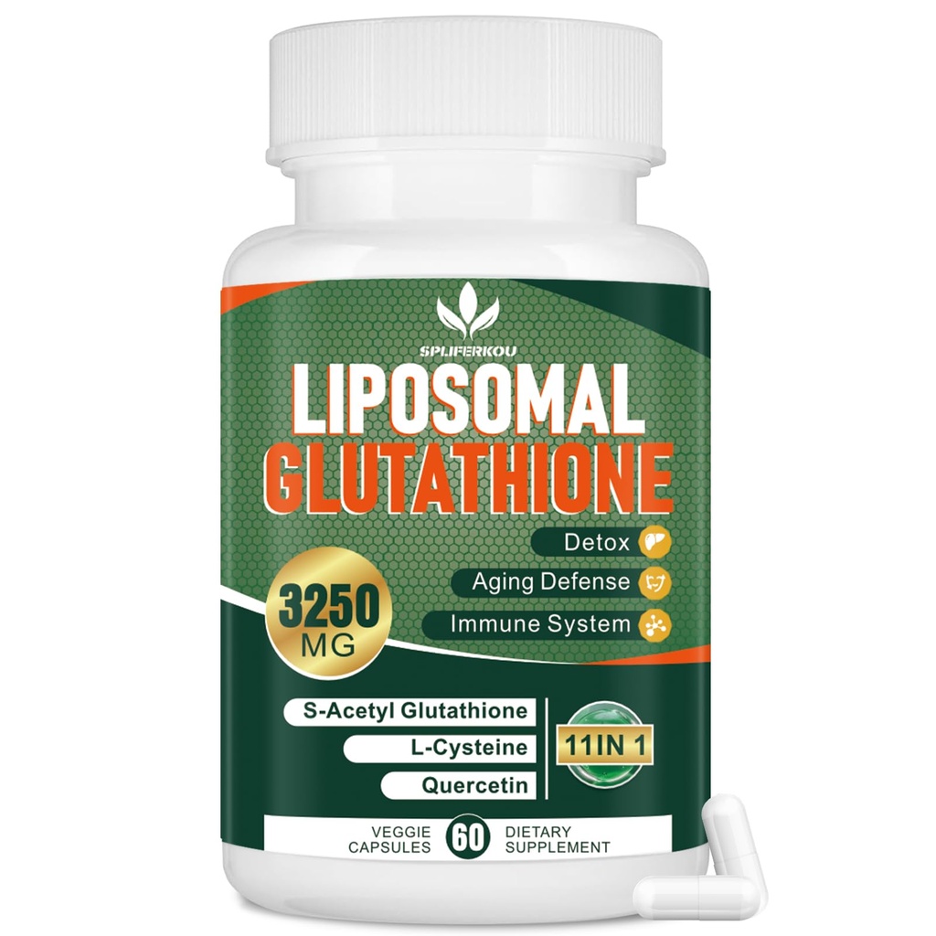 3250 MG Liposomal Glutathione Supplement,Reduced L-Glutathione with Resveratrol,Quercetin, Antioxidant Supplement for Immune System,Gluten Free " Non-GMO, 60 cápsulas