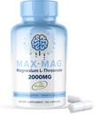 Max-Mag Magnesium L-Threonate Supplement - 105 Capsules Made in USA- Magtein 2000mg Complex with Vitamin D3 and K2 for Sleep, Mood & Brain Magnesium L Threonate Capsules Nutrition by MaxLife Naturals