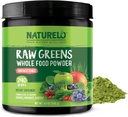 NATURELO Raw Greens Superfood Powder - Unsweetened - Boost Energy, Detox, Enhance Health - Organic Spirulina - Grasa de Trigo - Nutrición Alimentaria entera de Frutas & Verduras - 240 gramos