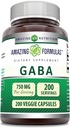 Fórmulas increíbles GABA 750mg Por Serving Veggie Capsules Suplemento ← Non-GMO Silencio Gluten Libre Silencio Hecho en EE.UU. habit Ideal para Vegetarianos (200 Conde)