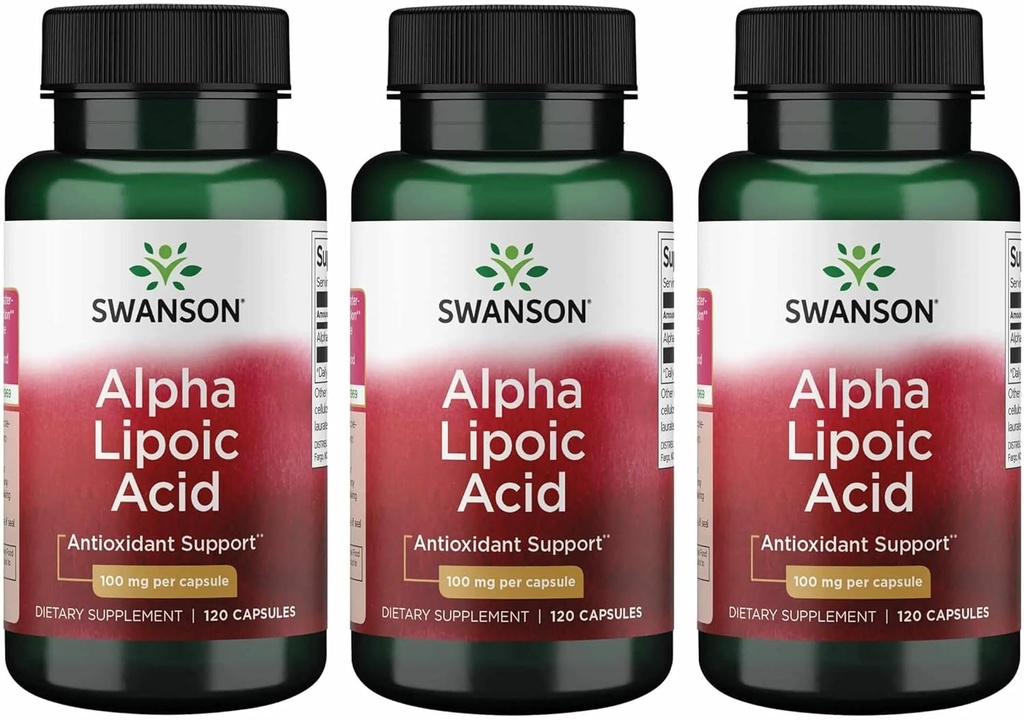 Swanson Alpha Lipoic Acid - Suplemento Natural Apoyo a Niveles de Presión Sanitaria Saludable Ya dentro de un rango normal - promueve el metabolismo de carbohidratos - (120 cápsulas, 100 mg cada uno) (3 Pack)