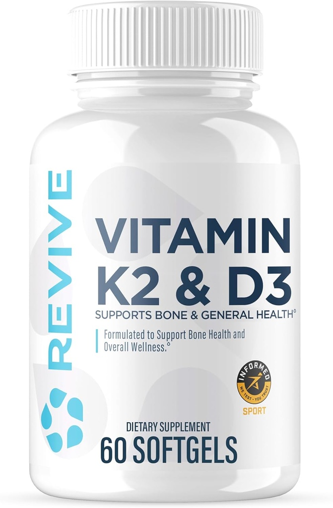 REVIVE MD Vitamina D3 & K2 - Apoyo a la salud ósea & fuerza muscular - K2 & D3 Suplemento de vitaminas para mujeres & hombres
