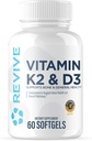 REVIVE MD Vitamina D3 & K2 - Apoyo a la salud ósea & fuerza muscular - K2 & D3 Suplemento de vitaminas para mujeres & hombres