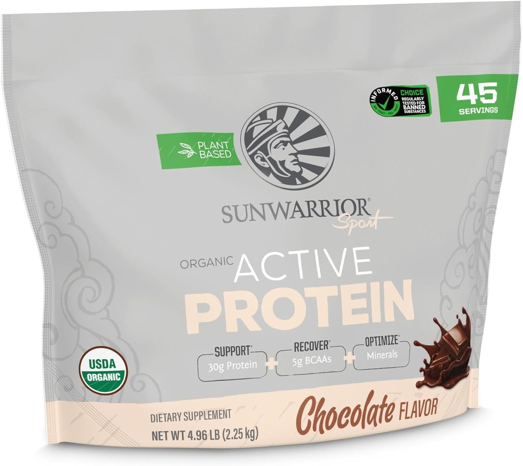 Sunwarrior Planta Orgánica Fundada Polvo Proteína Silencioso Pólvora de Proteína Orgánica Vegan con Aminoácidos BCAA Plus Recuperación Minerales " Botánicos ← No GMO Soy Dairy & Gluten Free (Chocolate, 45 Servings)