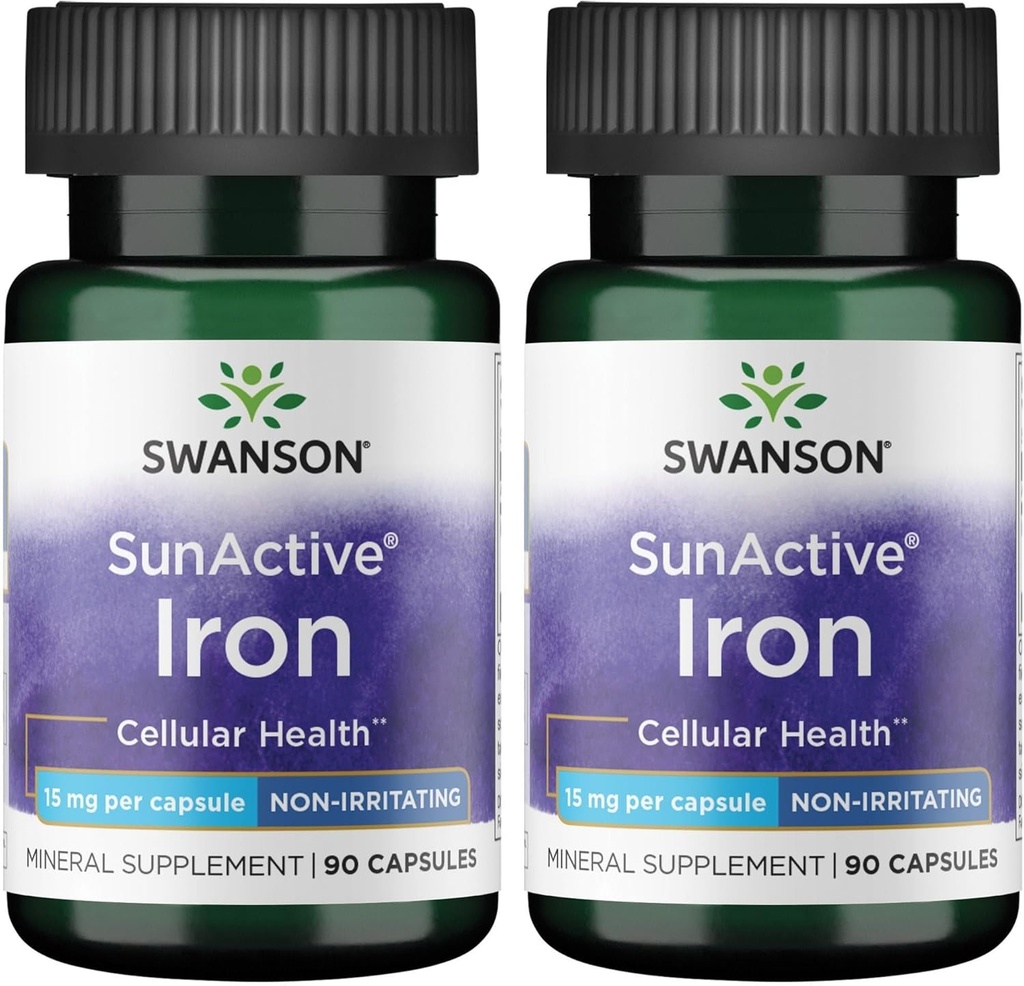 Swanson Sunactive Iron 15 Milligrams 90 Capsules (2 Pack)