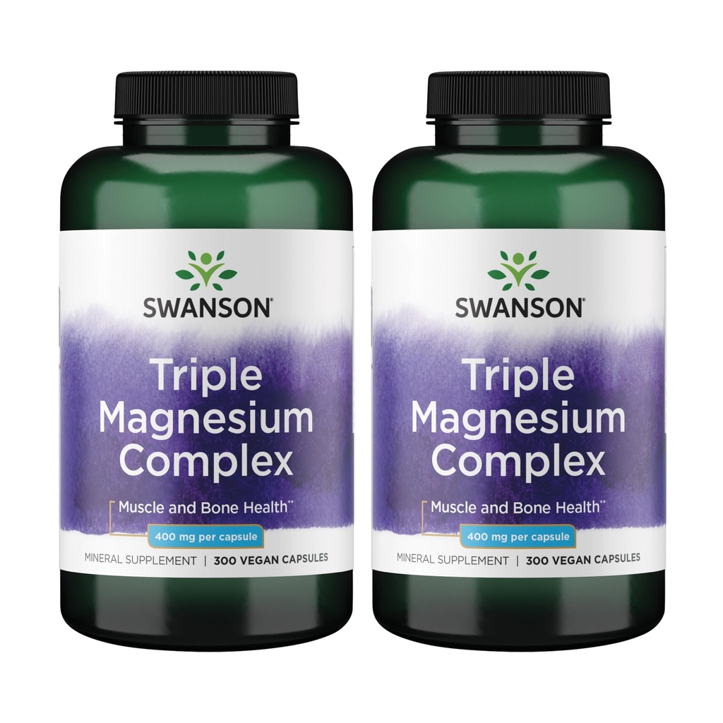 Complejo de Magnesio Triple Swanson - Suplemento Mineral - Soporte Natural - Destacando Citrato, Oxido &amp; Aspartate - (300 cápsulas, 400 mg Cada, 2 paquete)