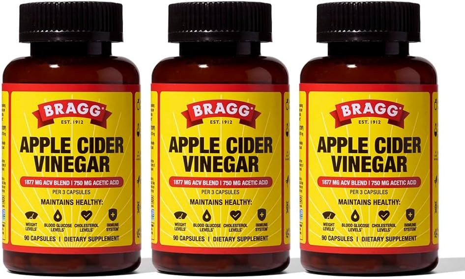 Cápsulas de vinagre de manzana Bragg con vitamina D y zinc - (3 Pack) 90 Cápsulas - Soportes El sistema inmunitario