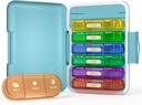 Organizador semanal de píldoras 3X al día, 7 días caja de píldoras 3 veces, portátil para caja de carga de viaje para píldoras/Vitamin/Fish Oil/Medication/Supplements (3x7 Blue+Rainbow)