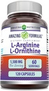 Fórmulas increíbles L-Arginina/L-Ornithine 1500 Mg Por Serving, Capsules  durable Non-GMO ¦ Gluten Free ← Amino Acid Supplement (120 Count)