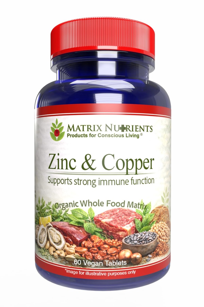 ZINC &amp; Copper - LAB Tested for Highest Purity! Absorción rápida, 100% Ingredientes naturales orgánicos - Soporte inmunitario masivo - Corazón de reparación &amp; Cuerpo! - Tablas vegas (60ct)