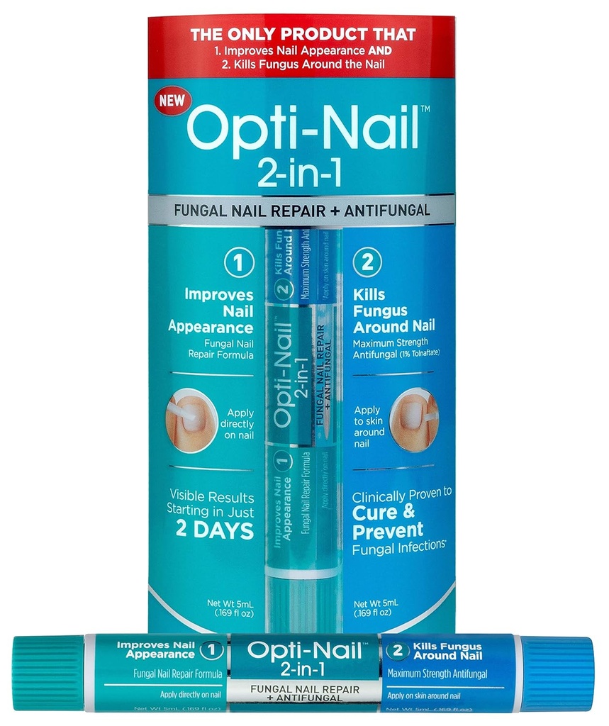 Opti-Nail 2-en-1 Fungal Reparación de uñas más antifungal, mejora la apariencia de uñas y mata hongos alrededor de la uñas, 0.33814 Fl Oz