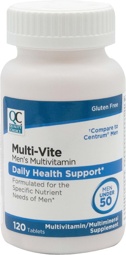 Opciones de calidad Mens Multi-Vite, Tabletas multivitamínicas para soporte diario de salud Formuladas para hombres menores de 50 en 120 Botellas de cuenta