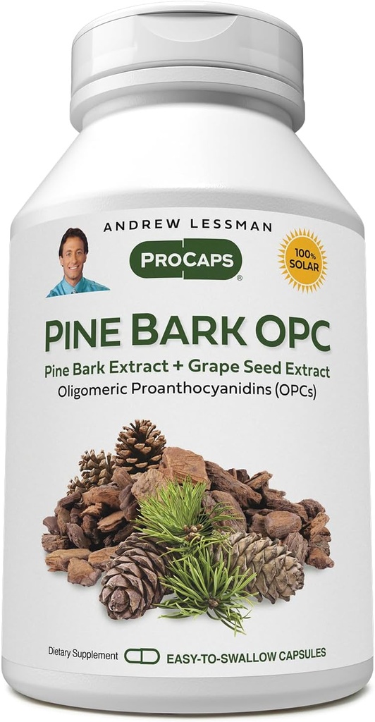 ANDREW LESSMAN Pine Bark OPC Anti-Oxidant Extractos 30 Capsules - Soporta Tissues y Sistemas de Órganos para Neutralizar Daños Libres, Proanthocyanidins, Potencial Anti-oxidante, No Aditivos
