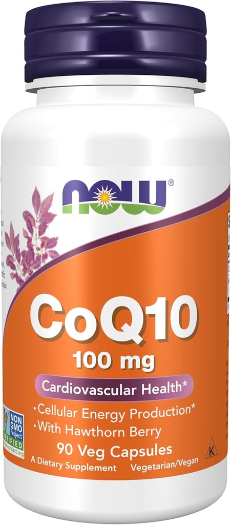 AHORA Suplementos de Alimentos, CoQ10 100 mg con Berry Hawthorn, Grado Farmacéutico, Forma All-Trans producida por Fermentation, 90 cápsulas de Veg