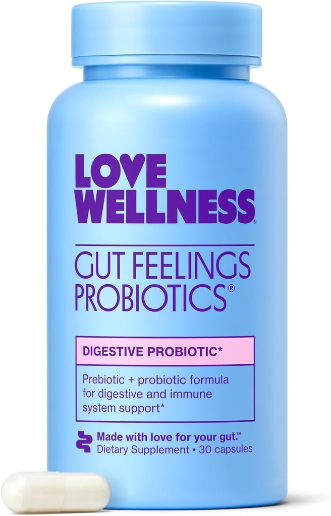 Love Wellness Gut Feelings Probiótico ← Gut Health for Women, Digestion Relief & Immune Support Supplement tención Mujeres Probiótico para Gas Relief Silencio 3 Billion CFU ← Seguro Prebiótico y Postbiótico 30 Conde