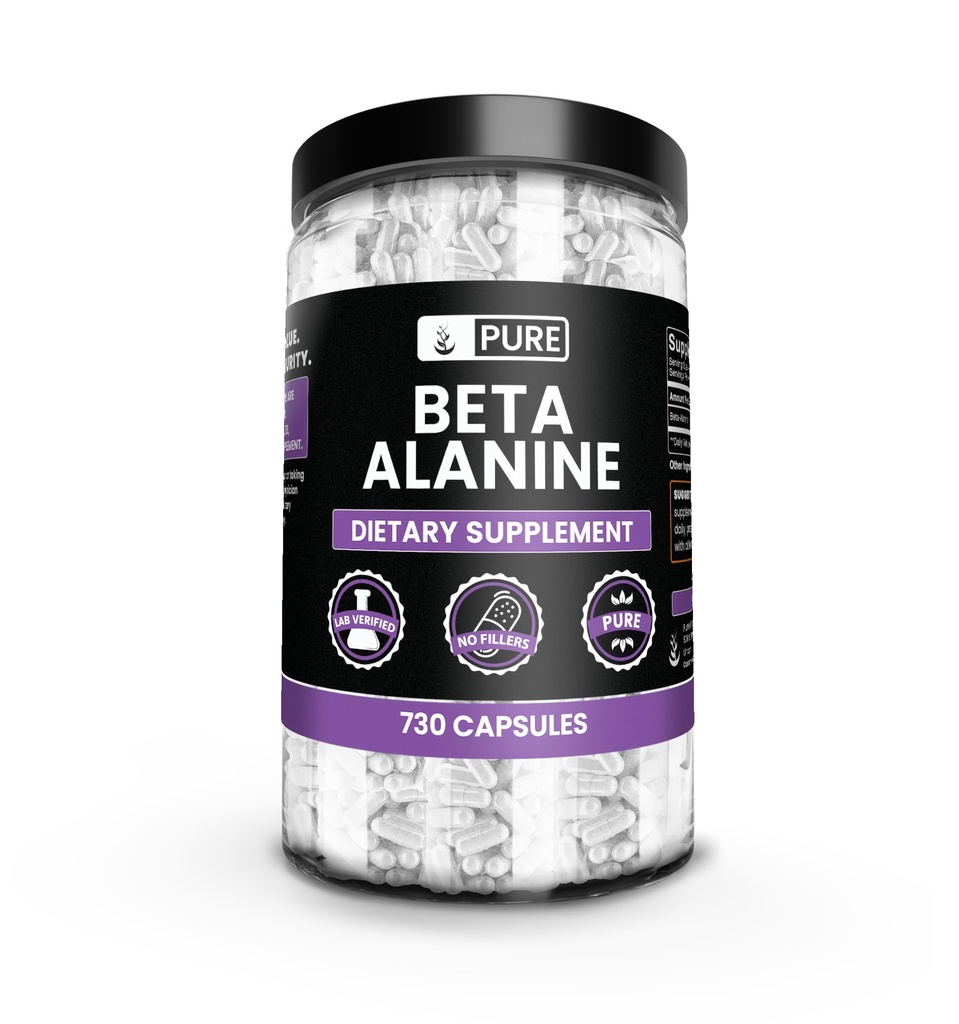 Ingredientes originales puros Beta Alanine, (730 cápsulas) Siempre puros, sin aditivos ni artillerías, Lab Verified