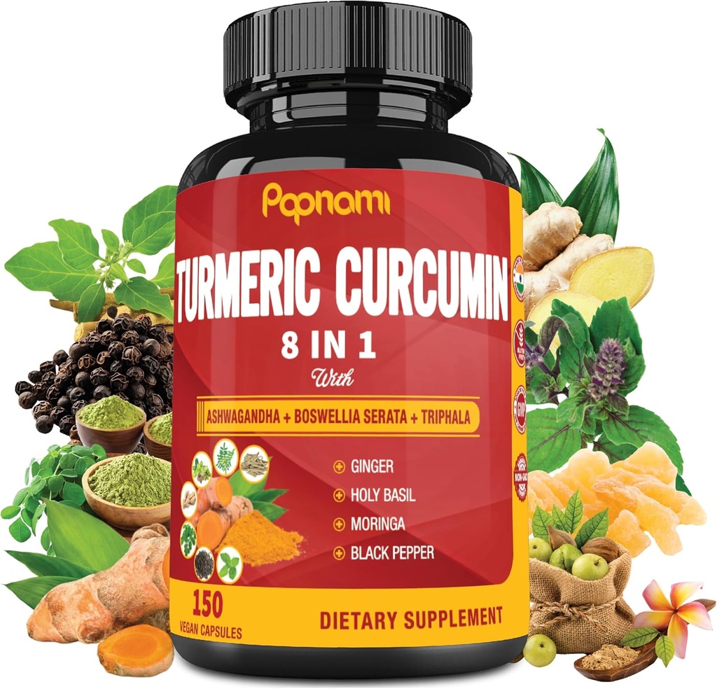 [BRSROYAKDIMB6AYU] Cápsulas de Curcumina Turmérica - con Ashwagandha, Boswellia, Triphala, Ginger, Basil Santo, Moringa y Pepper Negro - 150 Píldoras 5 Month Supply