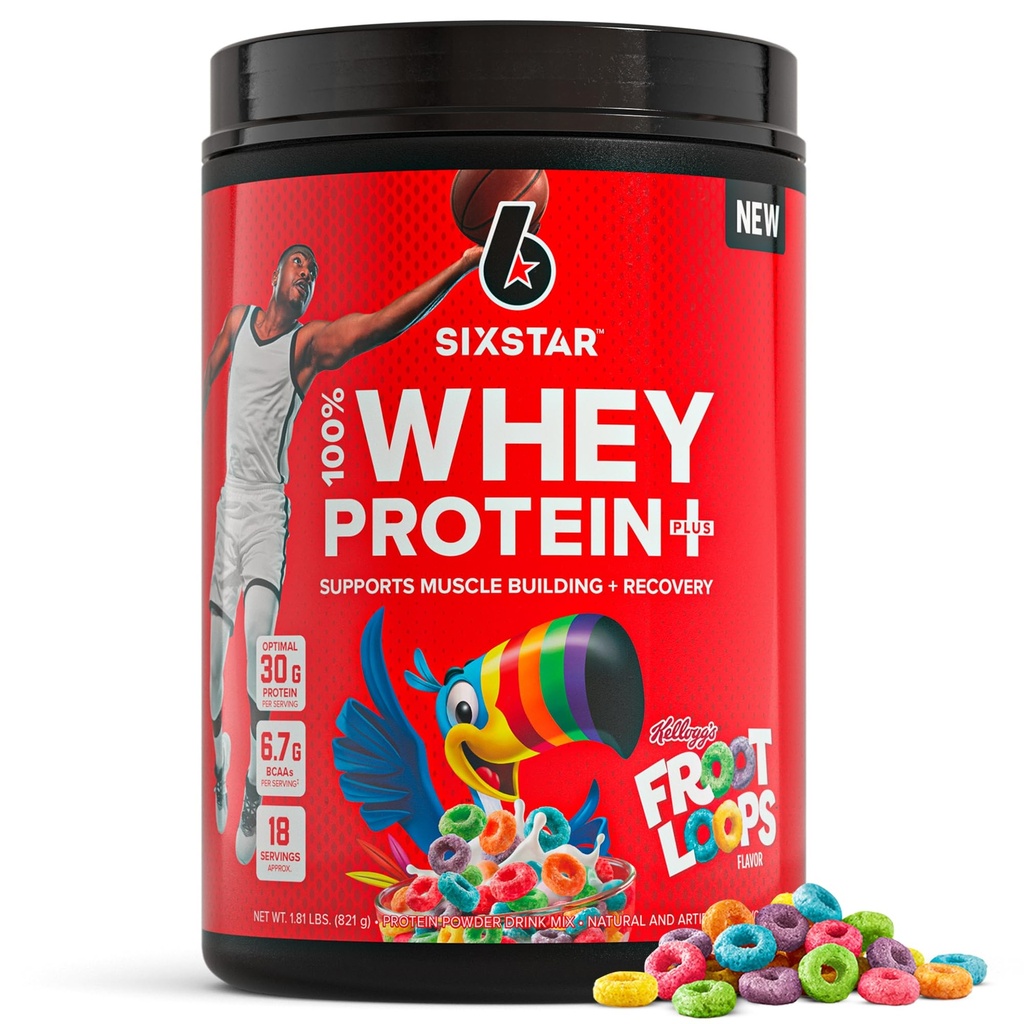 Six Star Whey Protein Powder Plus - Muscle Building " Recovery Formula with Whey Isolate Powder, BCAAs, 30g Protein, Immune Support - Post-Workout Supplement - Kellogg's Froot Loops Flavor, 1.8 lbs