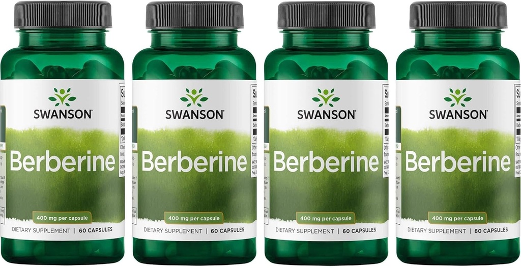 Suplemento de la bereberina Swanson - 400 mg Cada, 60 cápsulas - Berberine HCl con soporte general de bienestar (4 paquete)