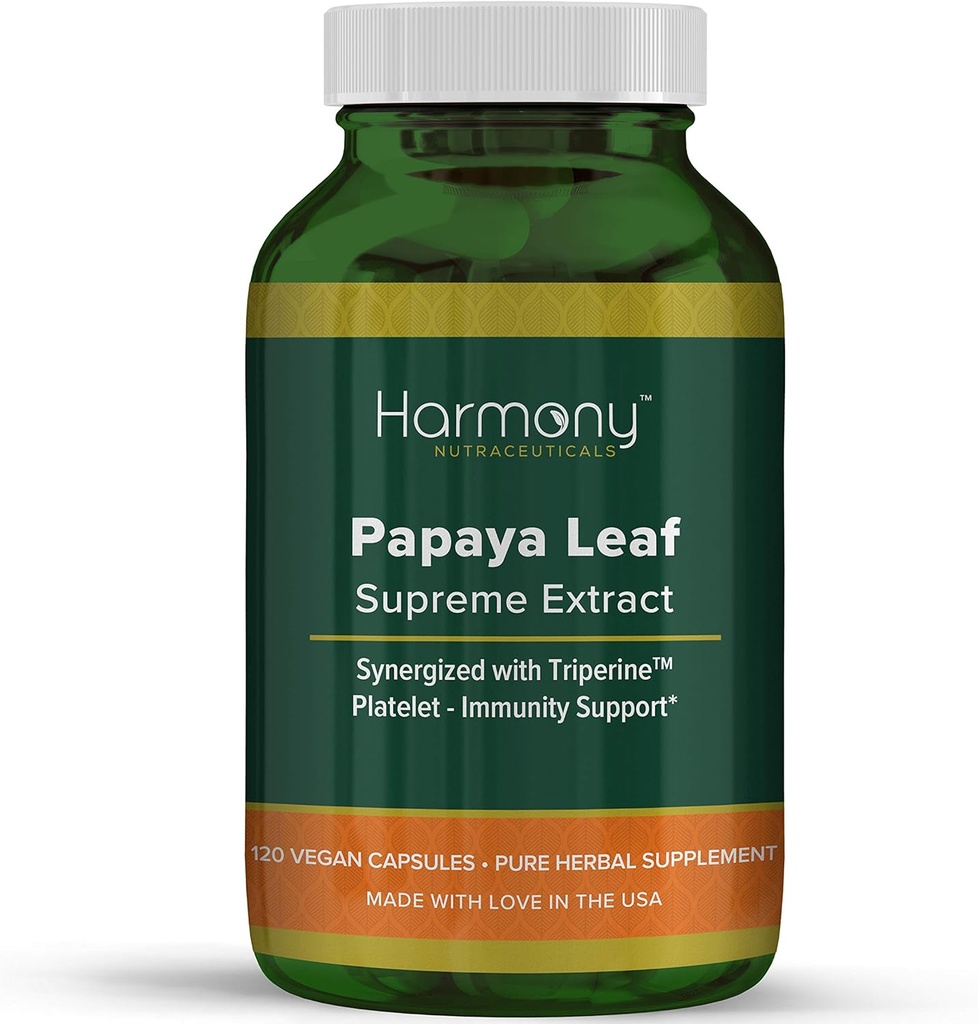 Armonía Nutracéutica Papaya Leaf Supreme Extract Highest Potency Maximum Bioactividad Orgánica Grado Clínica 120 Capsules Veganos Sinergizados con Triperina