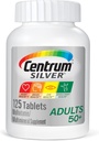 Multivitamina de Plata Centrum para Adultos 50 Plus, Suplemento Multivitamina/Multimineral con Vitamina D3, B Vitaminas, Calcio y Antioxidantes, Gluten Free, No GMO Ingredientes - 125 Conde