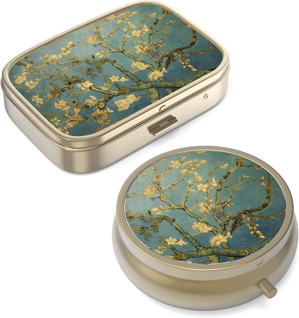 Caja de Pill Funda de Pill con Mirror Retro Caja de Pill Pequeña para Propósito o Bolsillo Caja de Pill o Vitaminas, Aceite de Pesca, Suplementos, Pill Containe Travel Gifts(2PCS)