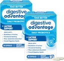 Digestive Advantage Lactose Defense Enzymes + Probiotics for Women & Men Occasional Bloating, Lactose Breakdown, Menor Abdominal Discomfort, Immune Support, 96 Condes Capsules (2 Pack)