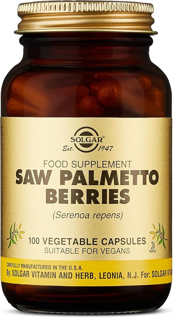 Solgar Saw Palmetto Berries, 100 cápsulas vegetales - Salud de los hombres - Full Potency - Non-GMO, Vegan, Gluten Free, Dairy Free, Kosher - 100 Servings