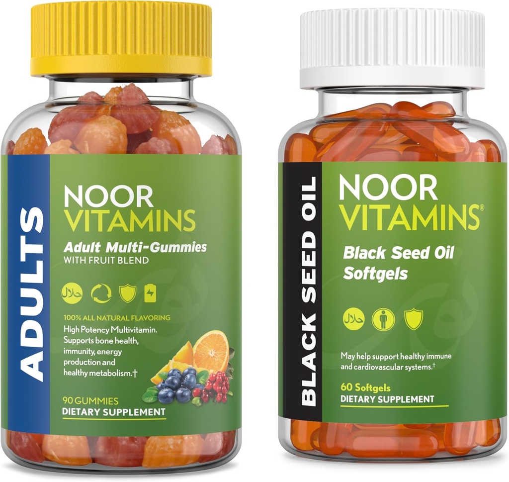 Noor Vitaminas Adulto Multivitamina Gummy y Negro Semilla Aceite