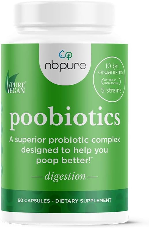 Poobióticos nbpure, Preprobióticos Vegan – Salud Gut & Microbiome Apoyo al equilibrio para hombres y mujeres – apoya el SII, la diarrea, el estreñimiento, el alivio del goma lácteo – Lactobacillus & Bifidobacterium