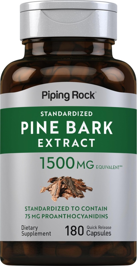 Piping Rock Pine Bark Extract Capsules Silencio 1500mg Silencio 180 Conde ← No GMO, Gluten Free Supplement
